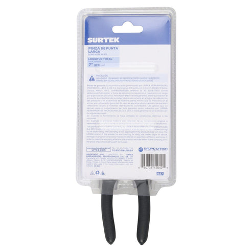 Pinza Para Electricista Con Mango Rubber Grip Punta Larga Corte Lateral De 7, Surtek 927