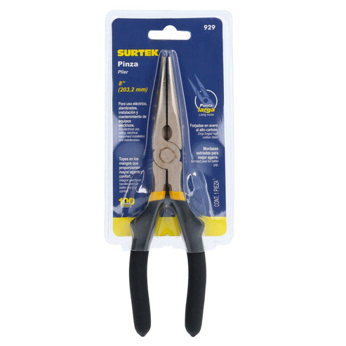 Pinza Para Electricista Con Mango Rubber Grip Punta Larga Corte Lateral De 8, Surtek 929