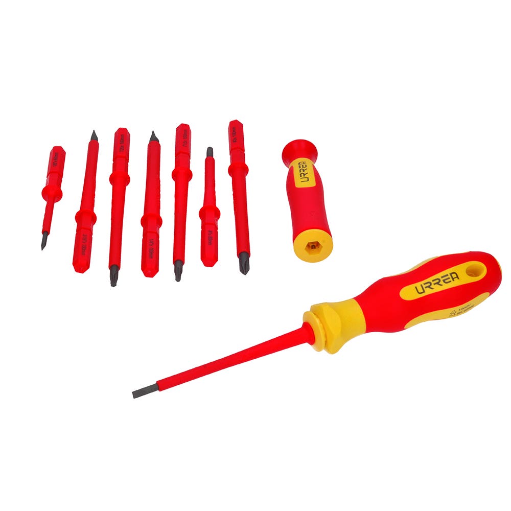 Juego De Destornilladores Con Mango Bimaterial Y Puntas Intercambiables 1000 V, 10 Piezas, Urrea 9300V
