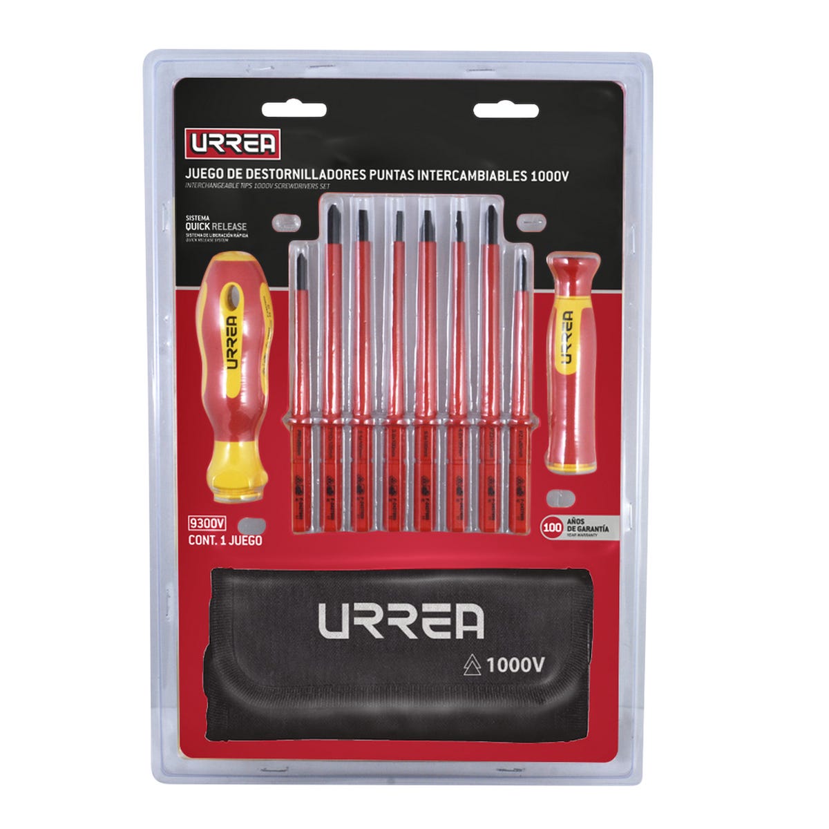 Juego De Destornilladores Con Mango Bimaterial Y Puntas Intercambiables 1000 V, 10 Piezas, Urrea 9300V