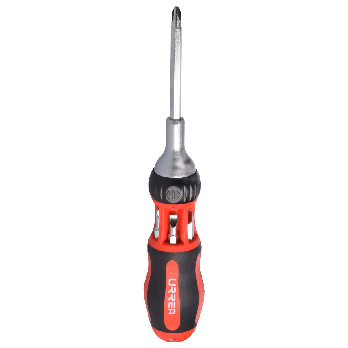 Destornillador Con Mango Bimaterial De Matraca Con Puntas Largas Intercambiables 7 En 1, Urrea 9308L