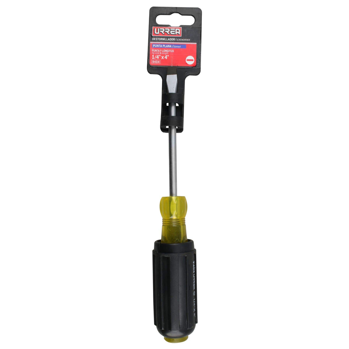 Destornillador Con Mango Cushion Grip, Punta Plana Barra Redonda 1/4 x 4, Urrea 9404