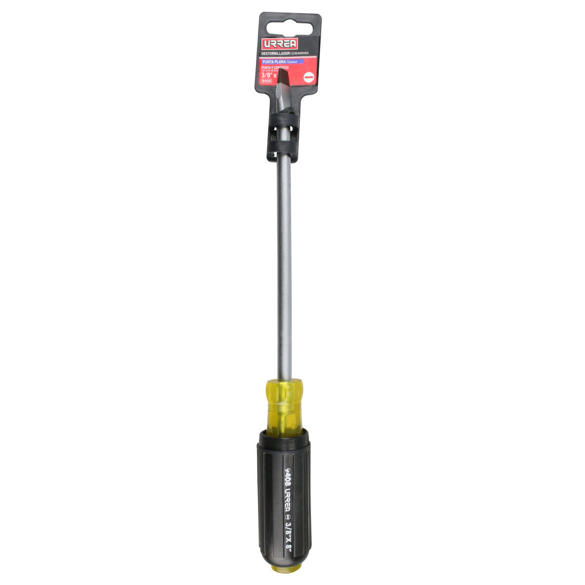 Destornillador Con Mango Cushion Grip, Punta Plana Barra Redonda 3/8 x 8, Urrea 9408