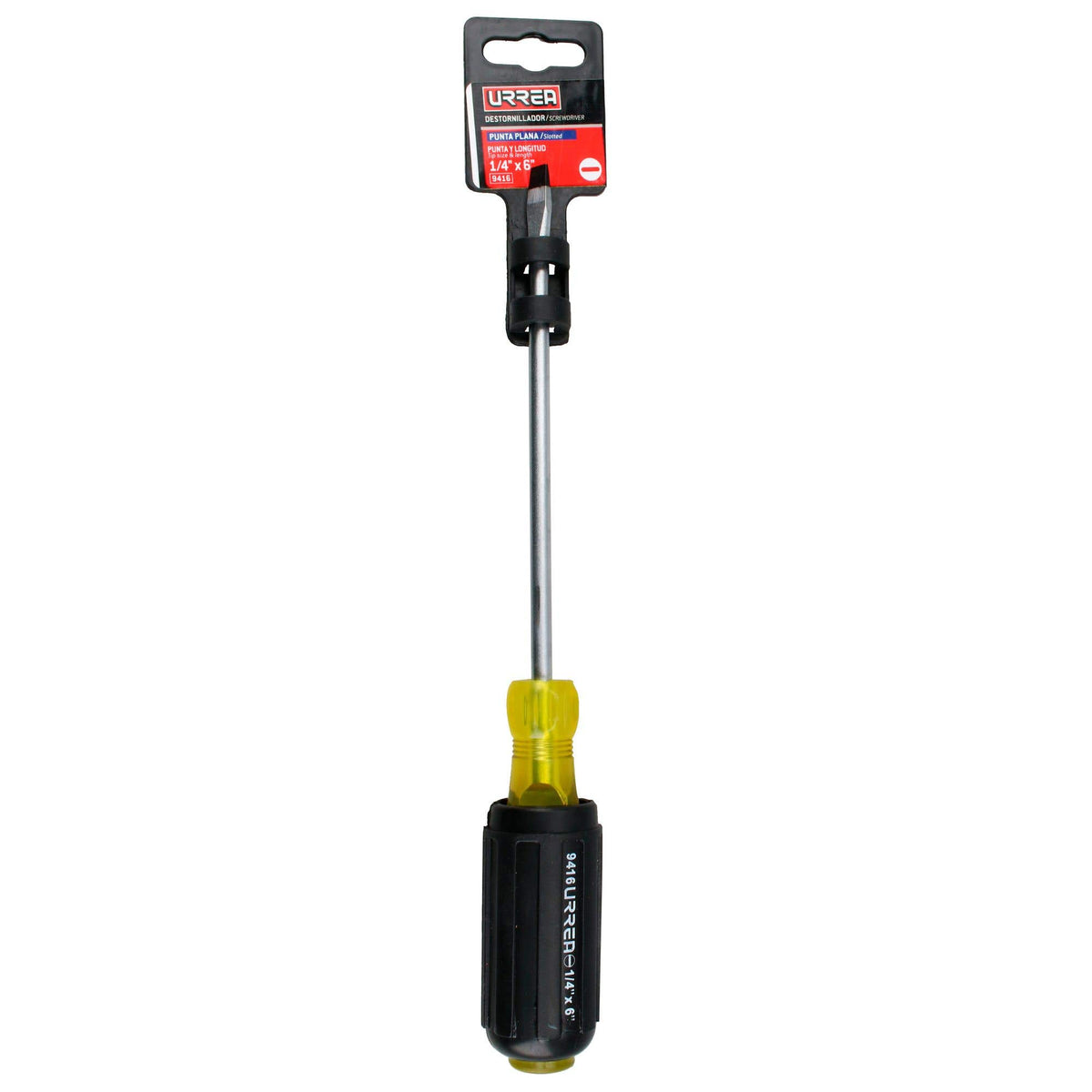 Destornillador Con Mango Cushion Grip, Punta Plana Barra Redonda 1/4 x 6, Urrea 9416