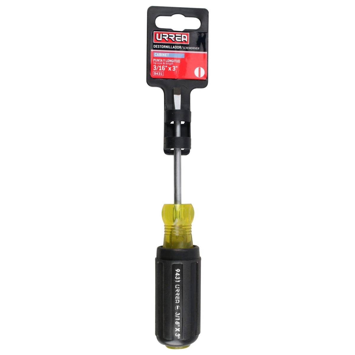 Destornillador Con Mango Cushion Grip, Punta Cabinet Barra Redonda 3/16 x 3, Urrea 9431