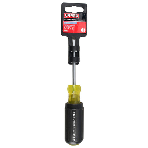 Destornillador Con Mango Cushion Grip, Punta Cabinet Barra Redonda 3/16 x 3, Urrea 9431
