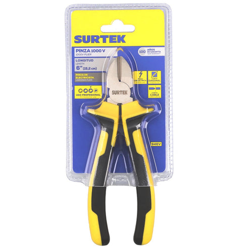 Pinza Con Mango Bimaterial De 1000 V De Corte Diagonal, 6, Surtek 946V