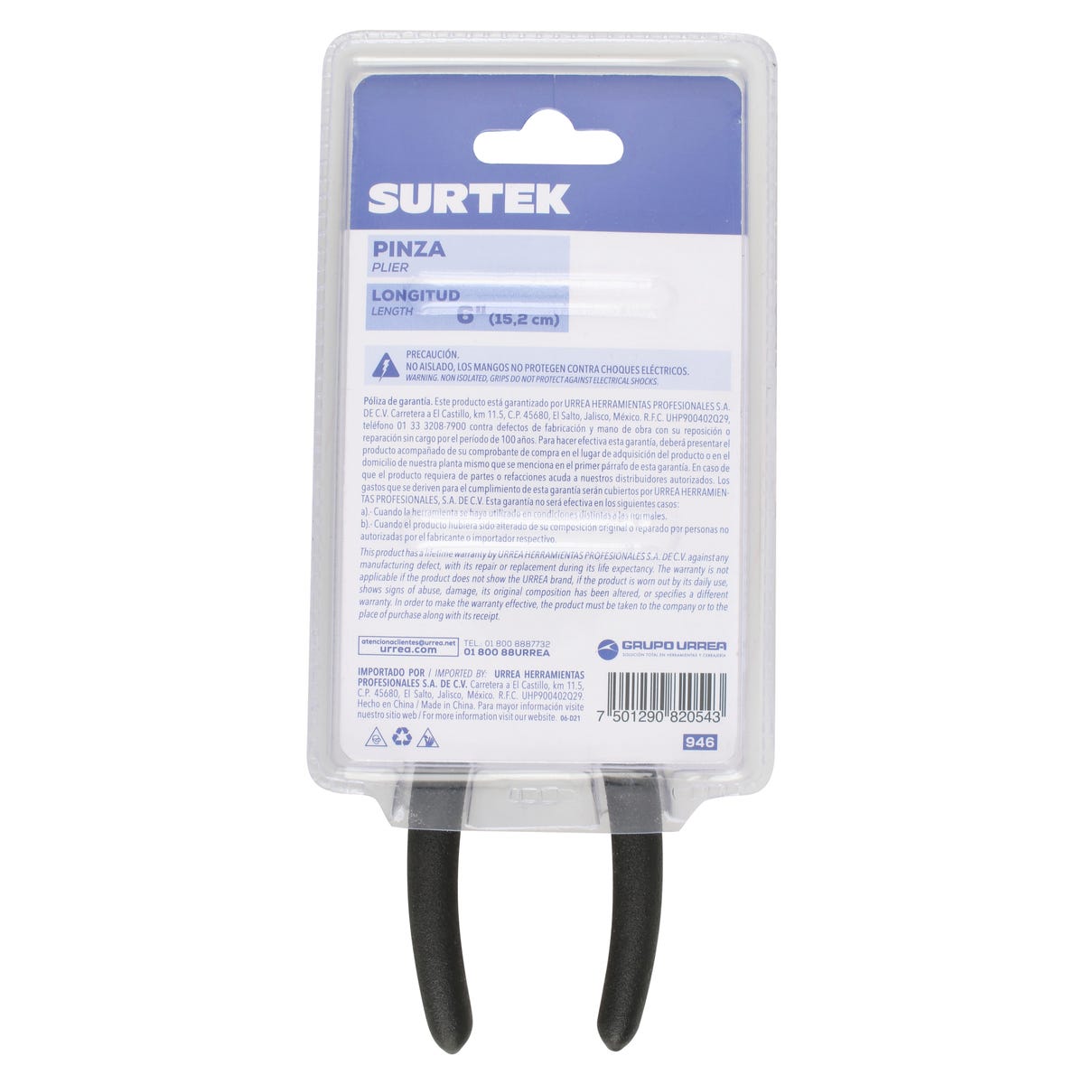 Pinza Para Electricista Con Mango Rubber Grip Corte Diagonal De 6, Surtek 946