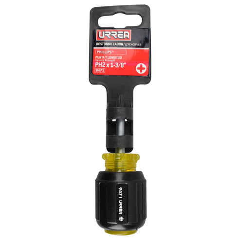 Destornillador Con Mango Cushion Grip, Tipo Trompo Punta Phillips Barra Redonda #2 x 1-3/8, Urrea 9471