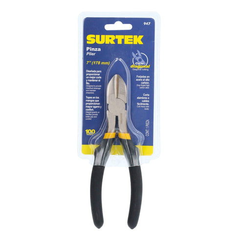 Pinza Para Electricista Con Mango Rubber Grip Corte Diagonal De 7, Surtek 947