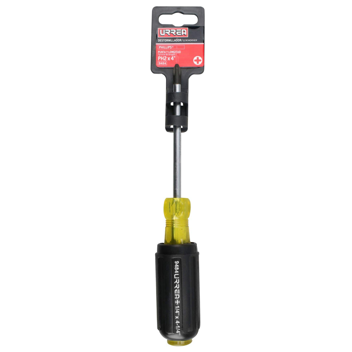 Destornillador Con Mango Cushion Grip, Punta Phillips Barra Redonda #2 x 4-1/4, Urrea 9484