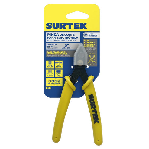 Mini Pinza Para Electrónica Con Mango Bimaterial Corte Diagonal De 5, Surtek 948