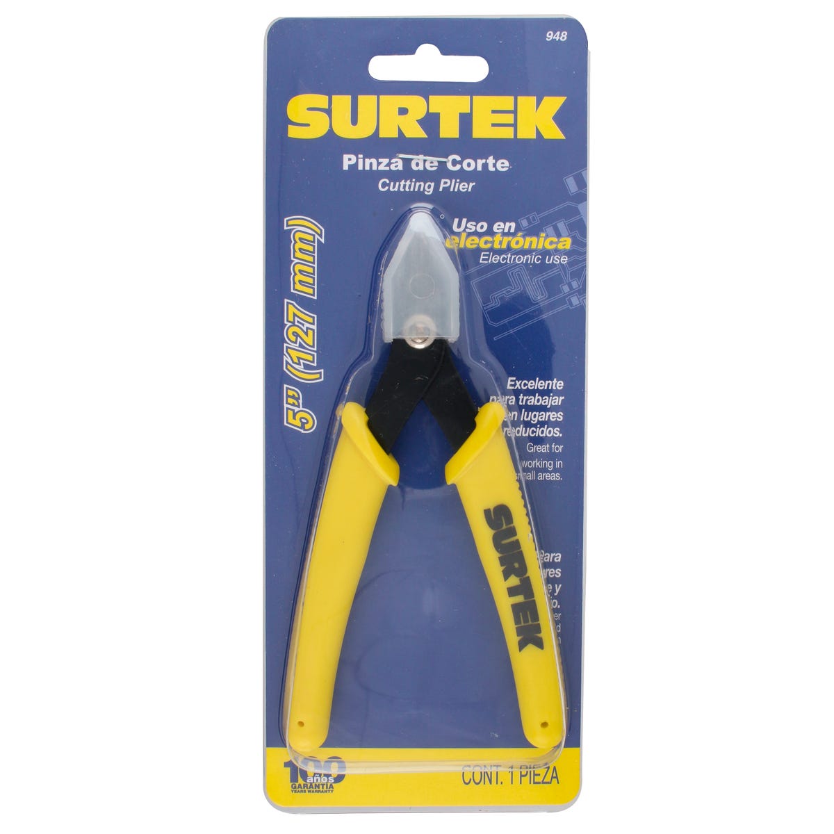Mini Pinza Para Electrónica Con Mango Bimaterial Corte Diagonal De 5, Surtek 948