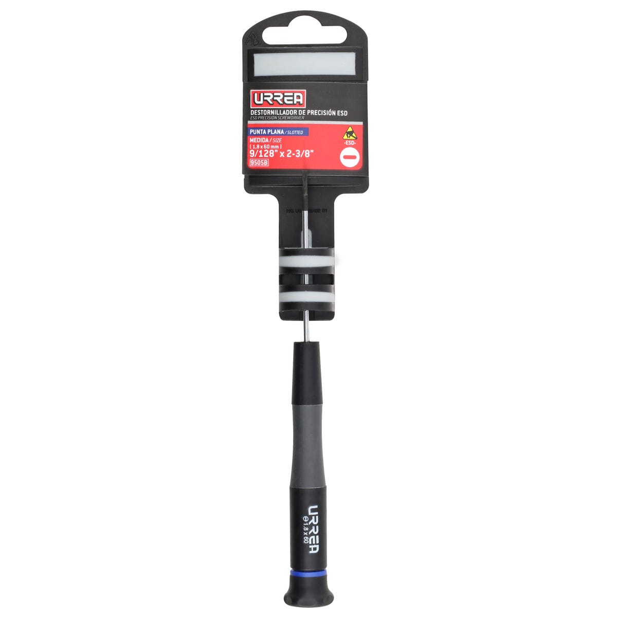 Destornillador De Precisión ESD Anti-estáticos, Punta Plana 9/128 x 2-3/8, Urrea 9505B