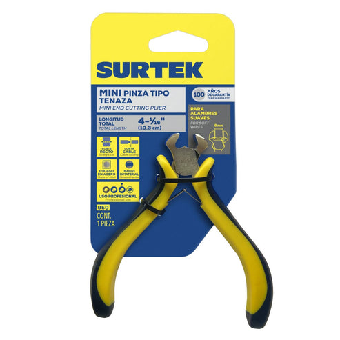 Mini Pinza Para Electrónica Con Mango Bimaterial Corte Transversal De 4-1/16, Surtek 950