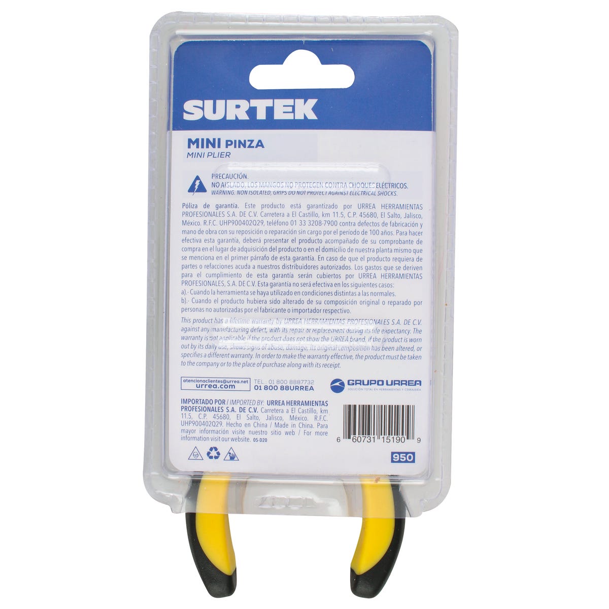 Mini Pinza Para Electrónica Con Mango Bimaterial Corte Transversal De 4-1/16, Surtek 950