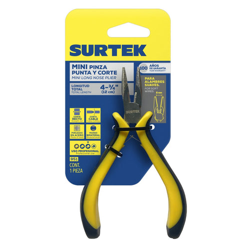 Mini Pinza Para Electrónica Con Mango Bimaterial Corte Lateral De 4-3/4, Surtek 951
