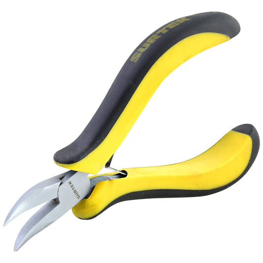 Mini Pinza Para Electrónica Con Mango Bimaterial Punta Curva De 4-3/4, Surtek 953