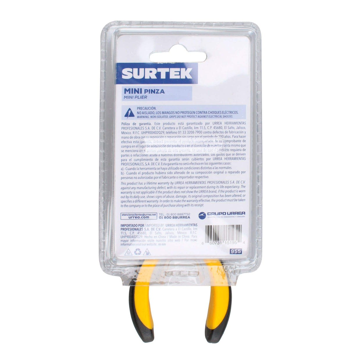 Mini Pinza Para Electrónica Con Mango Bimaterial Corte Diagonal De 4-5/16, Surtek 955