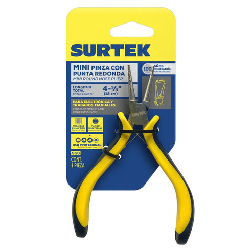 Mini Pinza Para Electrónica Con Mango Bimaterial Cabeza Redonda De 4-3/4, Surtek 956