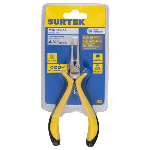Mini Pinza Para Electrónica Con Mango Bimaterial Cabeza Redonda De 4-3/4, Surtek 956