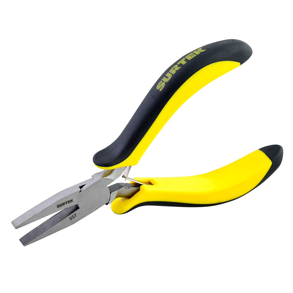 Mini Pinza Para Electrónica Con Mango Bimaterial Punta Plana De 4-3/4, Surtek 957