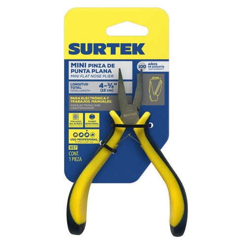 Mini Pinza Para Electrónica Con Mango Bimaterial Punta Plana De 4-3/4, Surtek 957