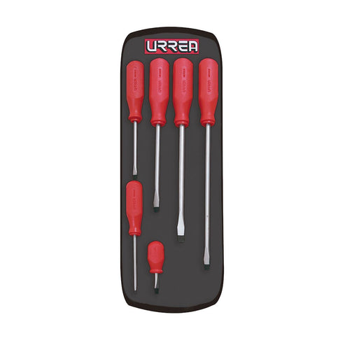 Juego De Destornilladores Con Mango Rojo, Punta Plana, Urrea 9600BR