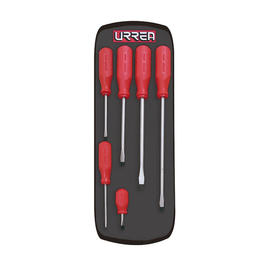 Juego De Destornilladores Con Mango Rojo, Punta Plana, Urrea 9600BR