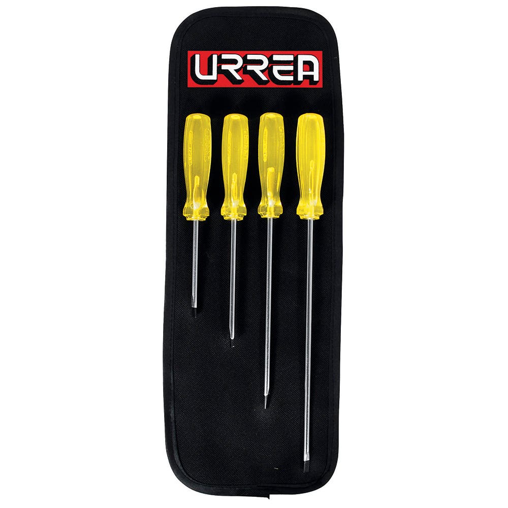 Juego De Destornilladores Con Mango Ámbar Punta Cabinet, 4 Piezas En Estuche, Urrea 9600C