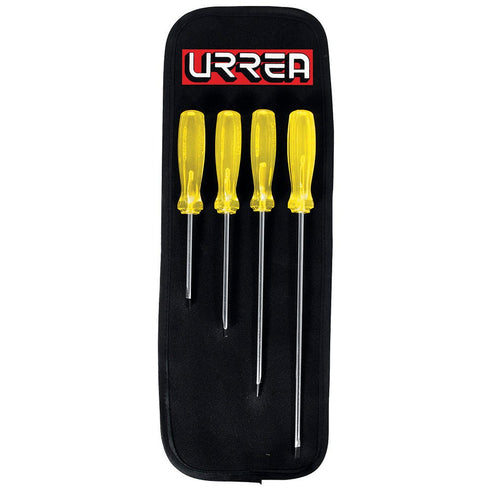 Juego De Destornilladores Con Mango Ámbar Punta Cabinet, 4 Piezas En Estuche, Urrea 9600C