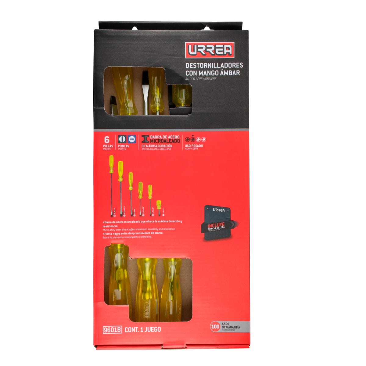Juego De Destornilladores Con Mango Ámbar Combinados, 6 Piezas En Caja, Urrea 9601B
