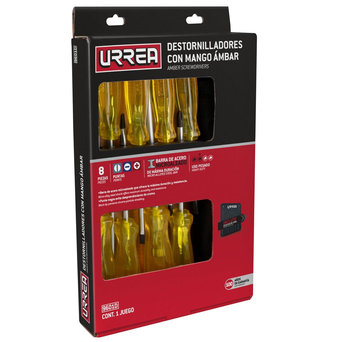 Juego De Destornilladores Con Mango Ámbar Combinados, 8 Piezas En Caja, Urrea 9601D