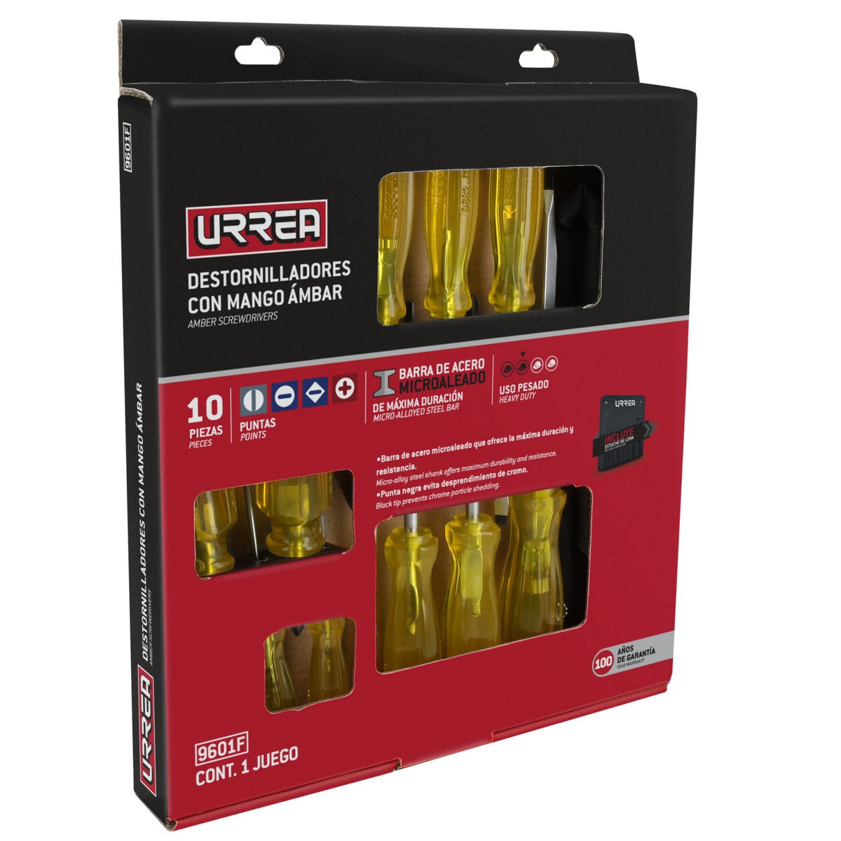 Juego De Destornilladores Con Mango Ámbar Combinados, 10 Piezas En Caja, Urrea 9601F