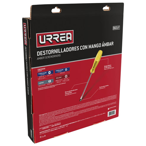 Juego De Destornilladores Con Mango Ámbar Combinados, 10 Piezas En Caja, Urrea 9601F