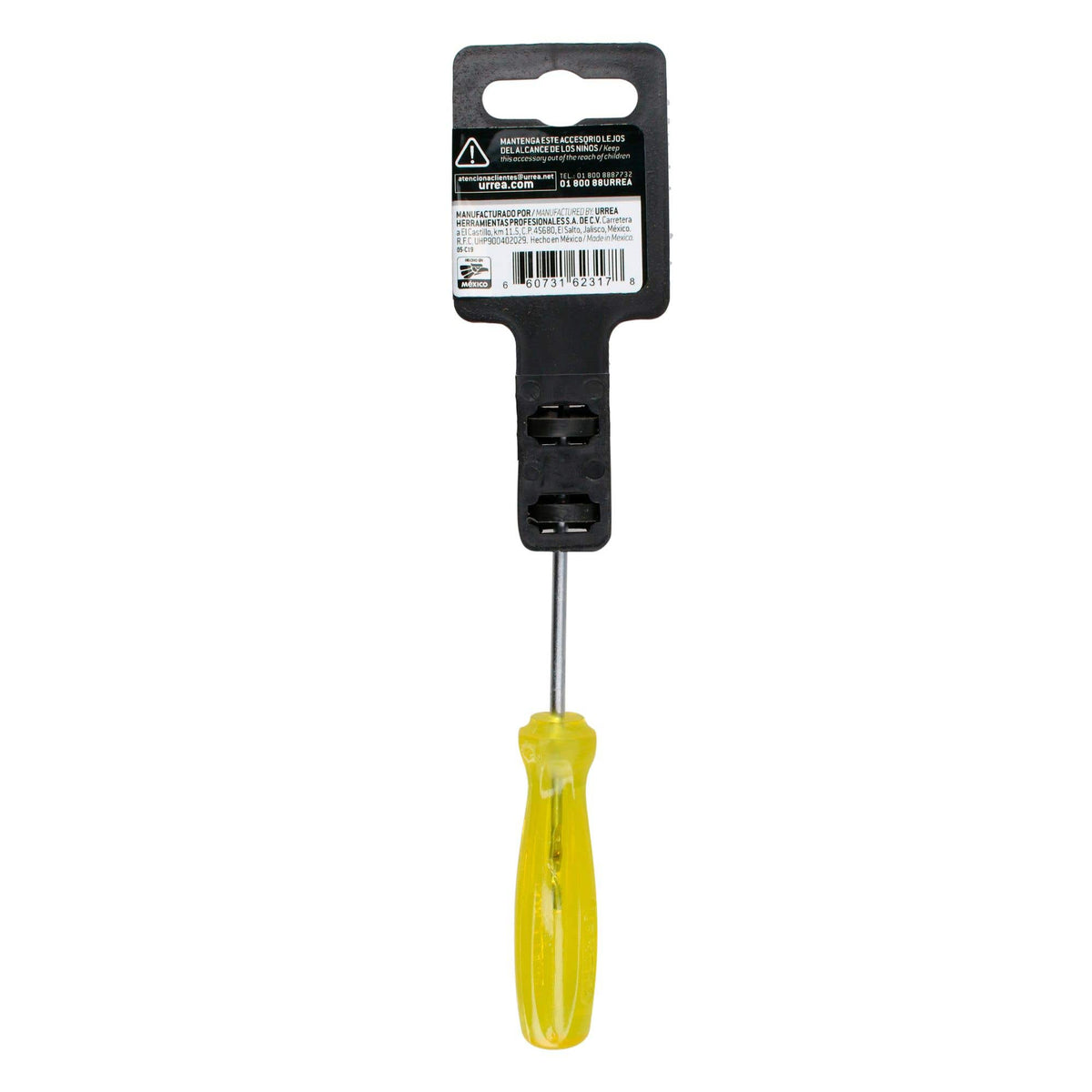 Destornillador Con Mango Ámbar, Punta Cabinet Barra Redonda 1/8 x 2-1/2, Urrea 9622