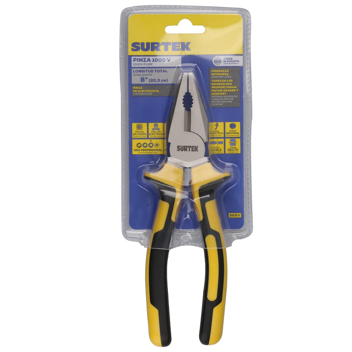 Pinza Con Mango Bimaterial De 1000 V De Corte Universal, 8, Surtek 968V