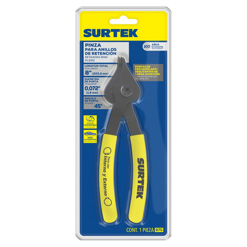 Pinza Para Anillos De Retención Convertibles .072 Ángulo De 45°, Surtek 975