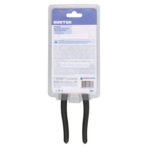 Pinza Para Electricista Con Mango Rubber Grip Nariz Cuadrada Corte Lateral De 8, Surtek 978