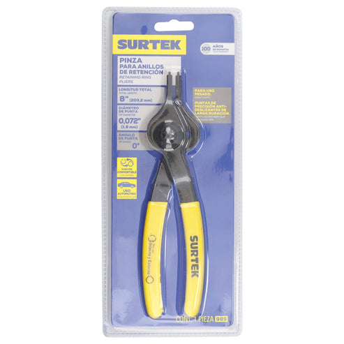 Pinza Para Anillos De Retención Convertibles .072 Ángulo De 180°, Surtek 985