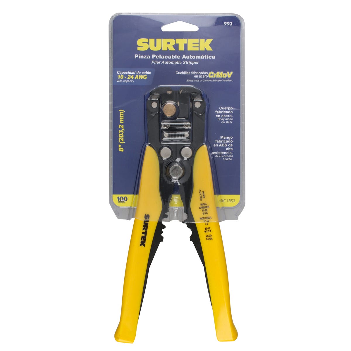 Pinza Pelacable Automática 10-24 AWG De 8, Surtek 993