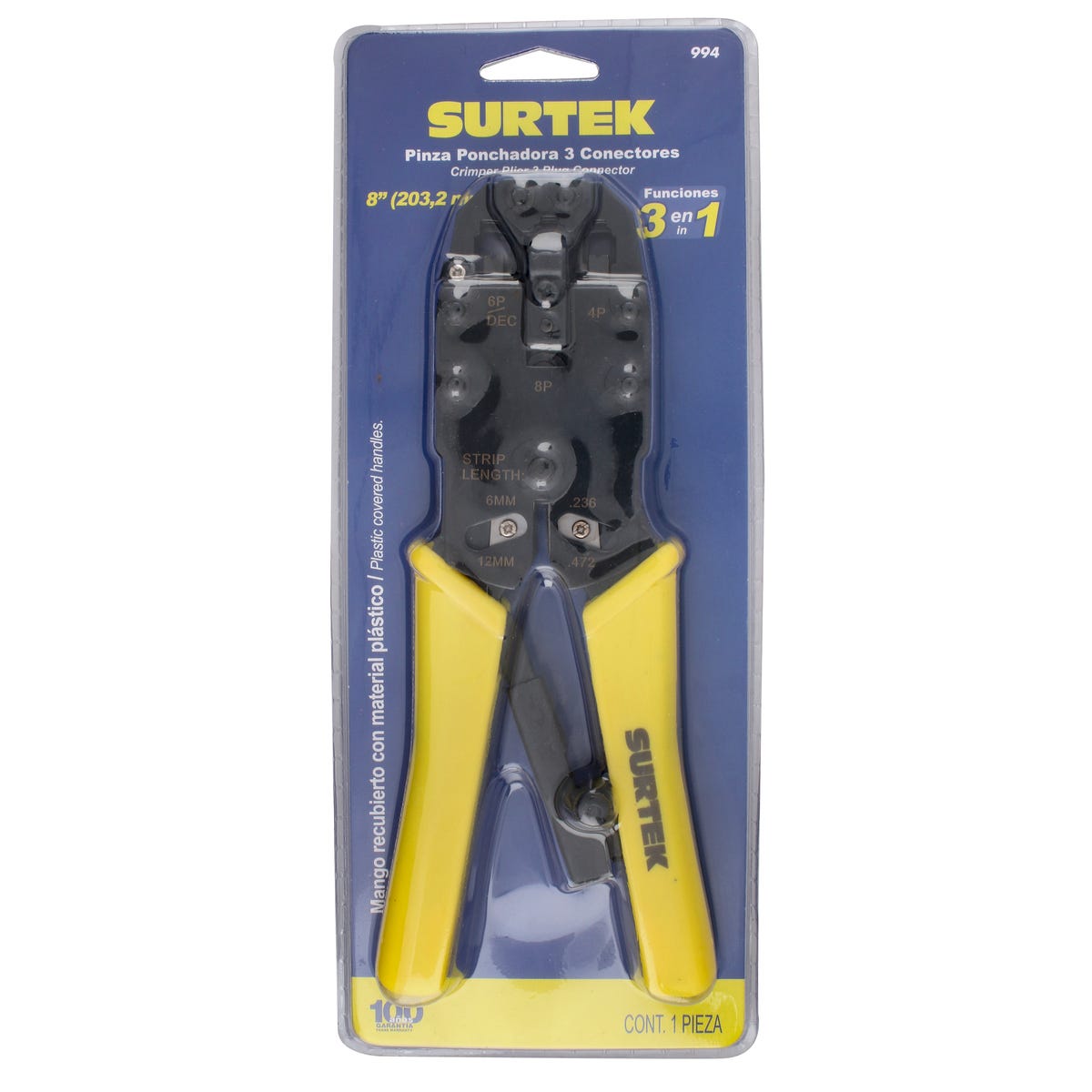 Pinza Ponchadora Modular Para Conectores RJ45, RJ12, Surtek 994
