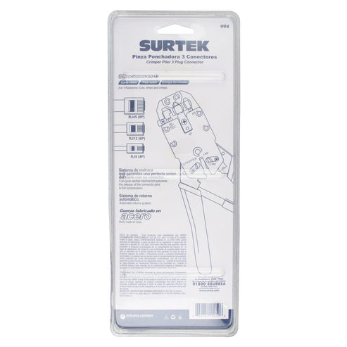 Pinza Ponchadora Modular Para Conectores RJ45, RJ12, Surtek 994