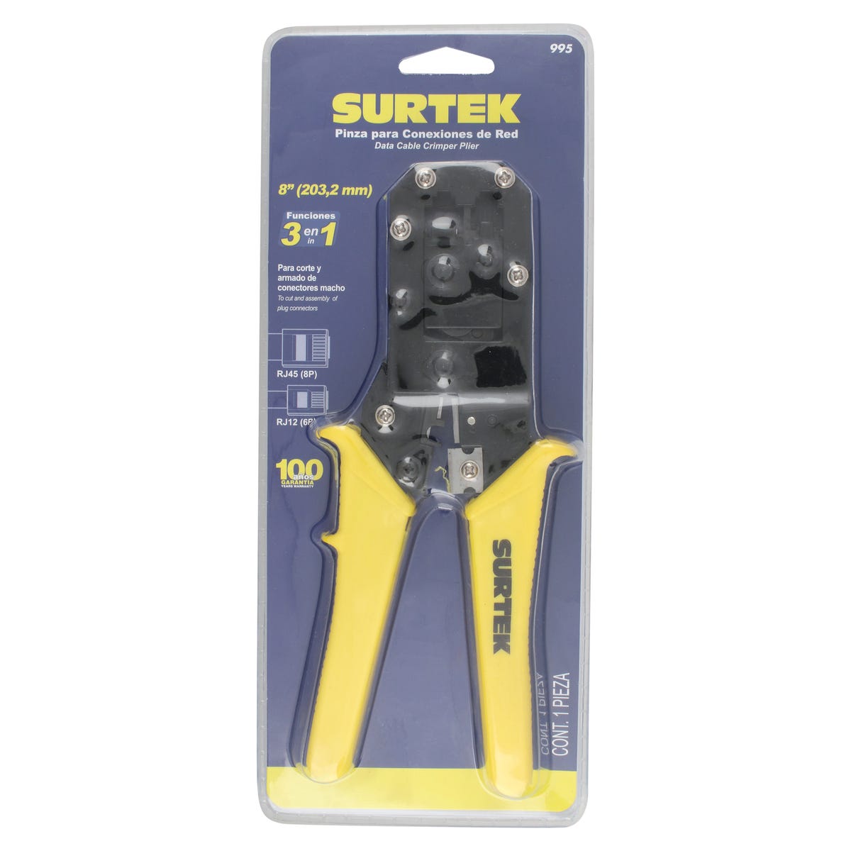 Pinza Ponchadora Modular Para Conectores RJ12 De 9, Surtek 995