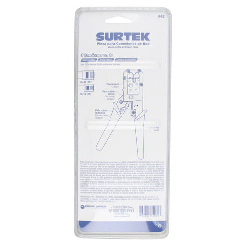 Pinza Ponchadora Modular Para Conectores RJ12 De 9, Surtek 995