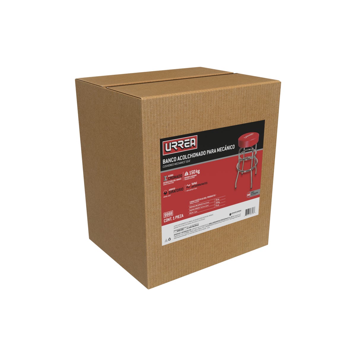 Banco Para Mecánico Giratorio Acolchonado, 75 cm, Urrea 9988