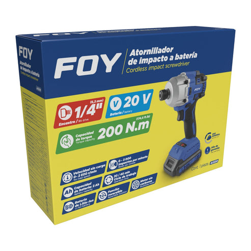 Atornillador De Impacto 1/4 A Batería Litio-Ion 20 V, 200 Nm, Foy AI320
