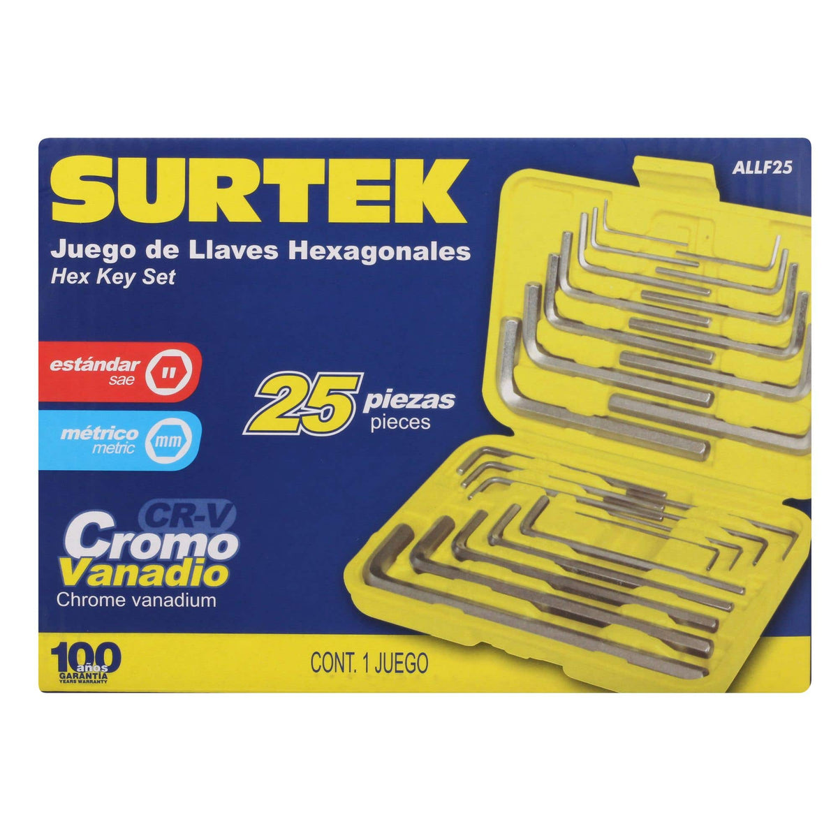 Juego De Llaves Hexagonales Tipo L, Combinadas, Surtek ALLF25