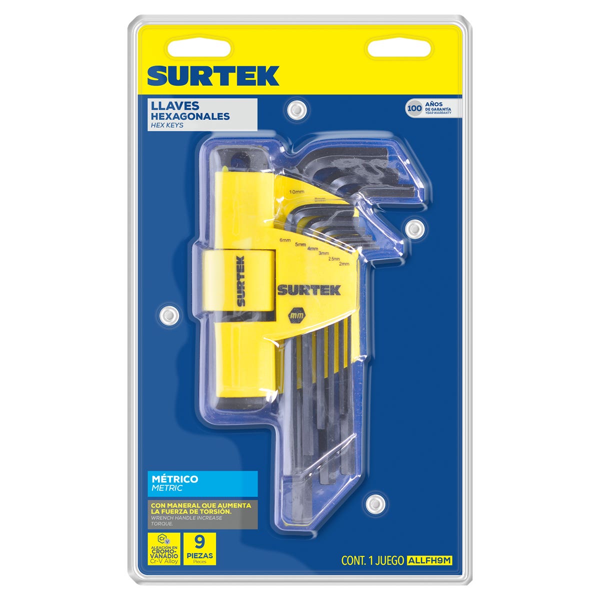 Juego De Llaves Extra Largas Hexagonales Tipo L, Métricas, Surtek ALLFH9M