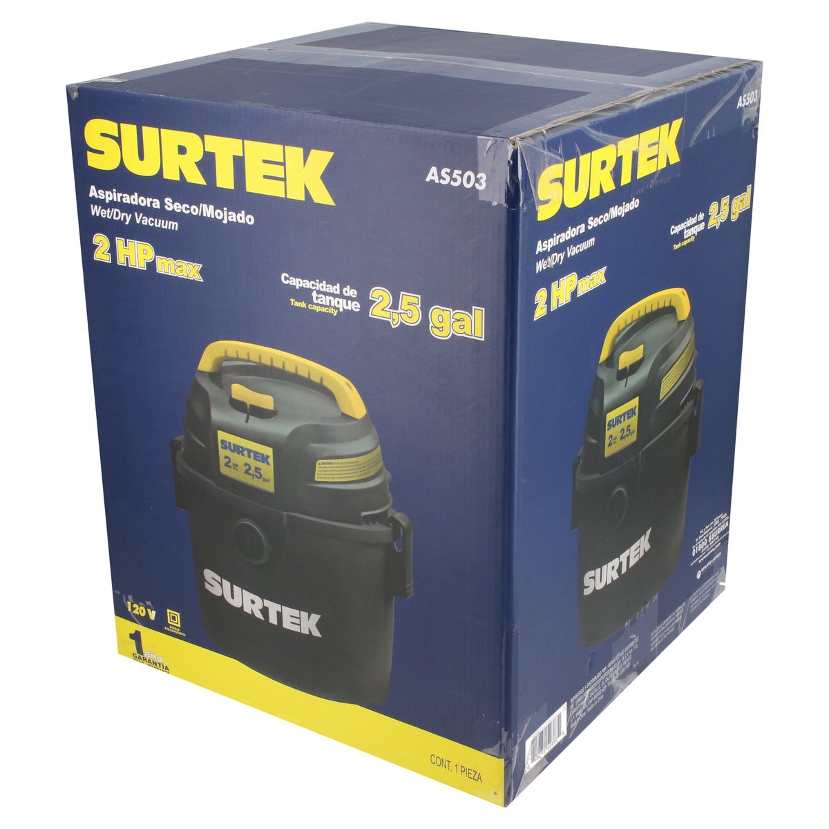 Aspiradora De Plástico 2.5 Galones, 2 HP 120 V, Surtek AS503